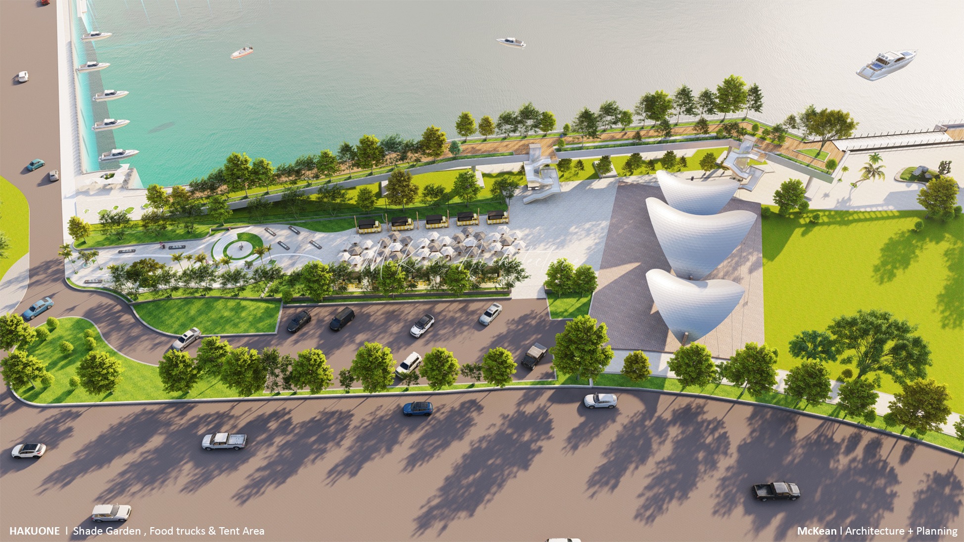 Aerial view of the Hakuone waterfront park